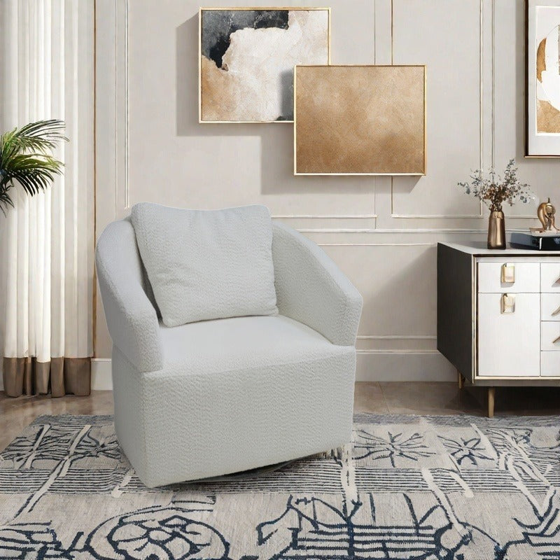 Modern 360 Degree Swivel Sofa Chair, Round Armchairs with High Backrest and Upholstered, Beige Velvet Accent Chair for L