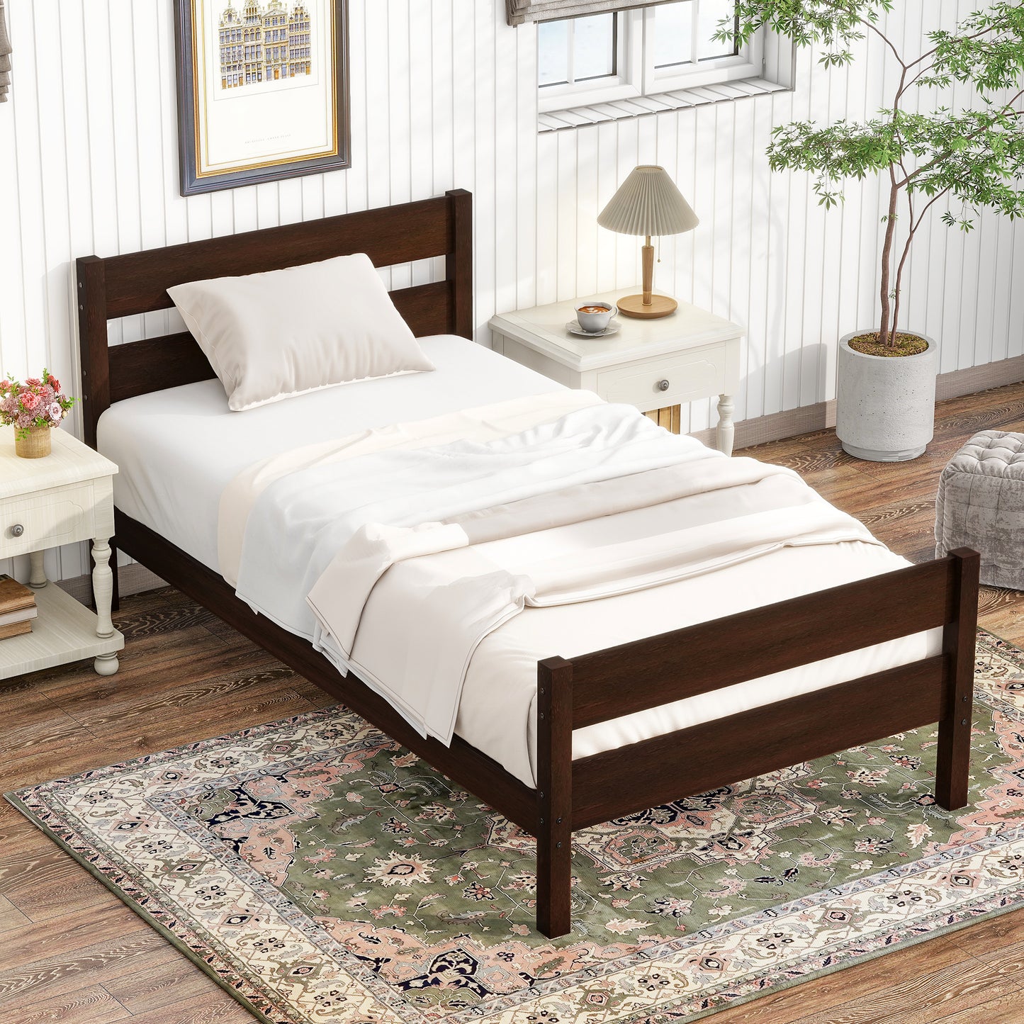 Twin Bed with Headboard and Footboard,Espresso - W504P262994