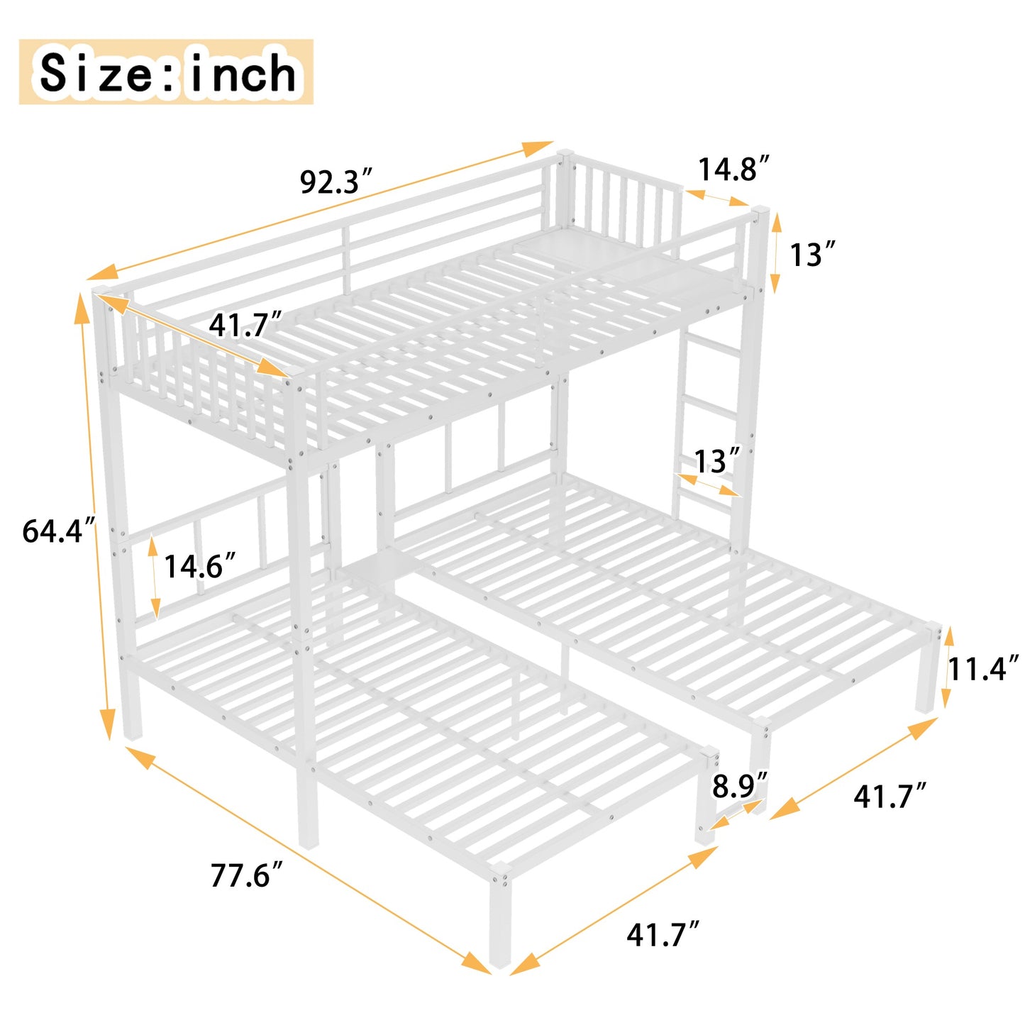 Twin over Twin & Twin Bunk Beds for 3, Twin XL over Twin & Twin Bunk Bed Metal Triple Bunk Bed, White