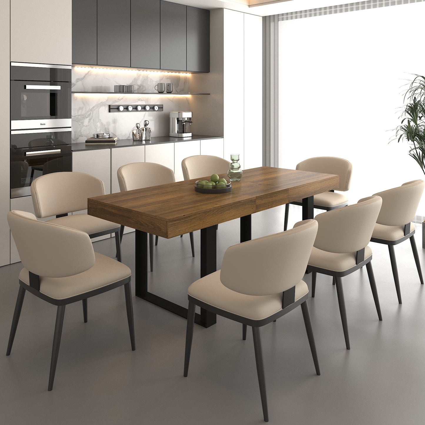 Rectangle extendable dining table for 6-10 people aged effect wood and black 160-200 cm