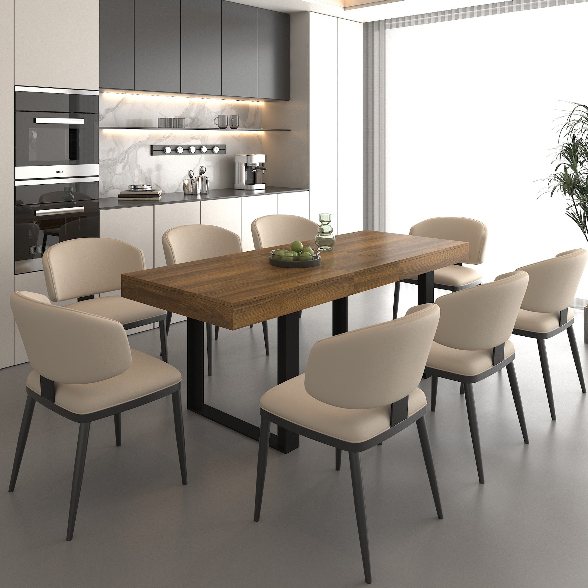 Rectangle extendable dining table for 6-10 people aged effect wood and black 160-200 cm