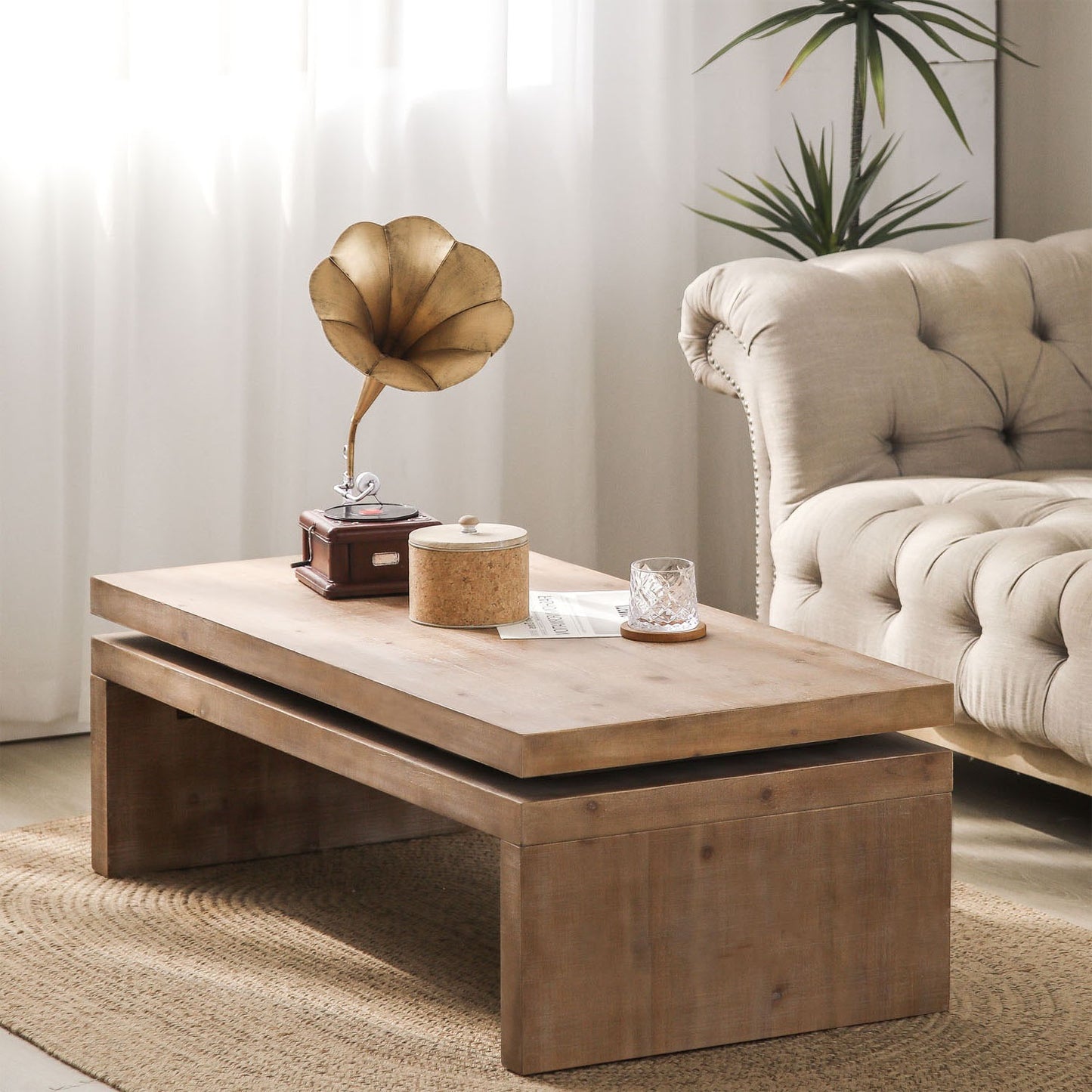 Modern Rustic Wood Coffee Table – Rectangular Living Room Center Table with Floating Top Design 47.6" L * 23.6" W * 16.3