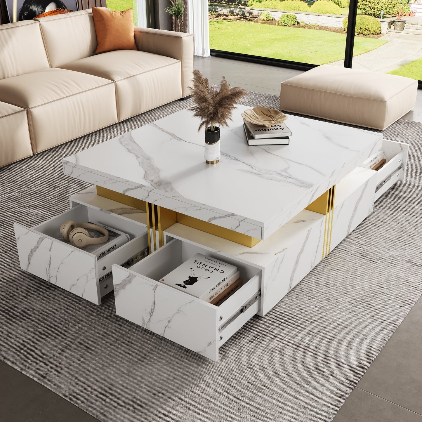 Modern White Square Storage Coffee Table with 4 Drawers - CH306808AAK