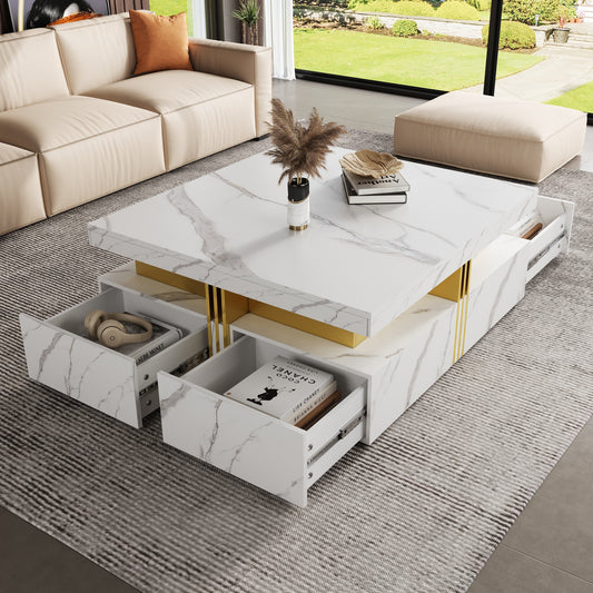 Modern White Square Storage Coffee Table with 4 Drawers - CH306808AAK
