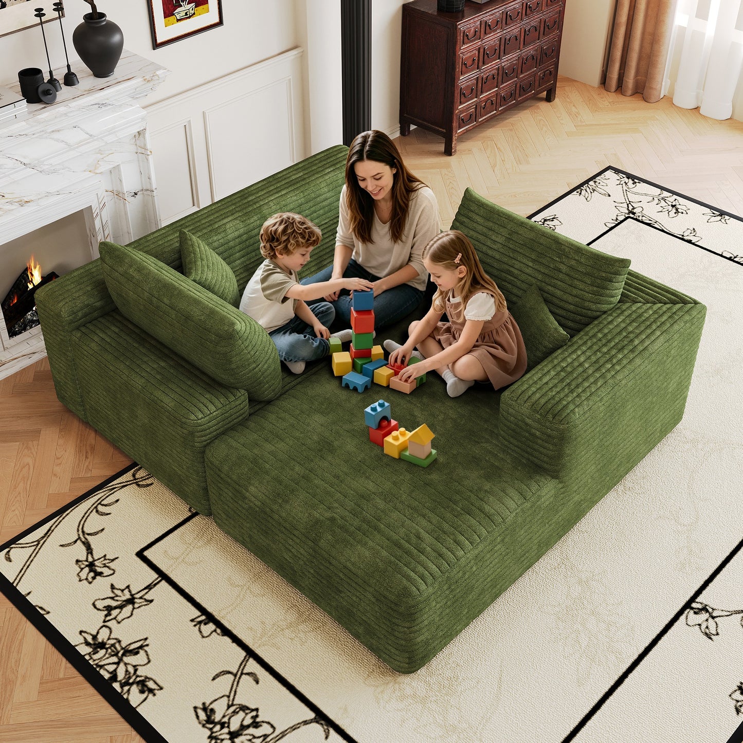 103" Cloud Sectional Sofa — Modular Corduroy, Olive