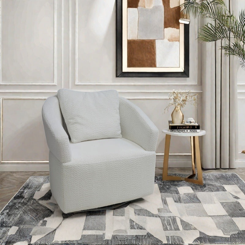 Modern 360 Degree Swivel Sofa Chair, Round Armchairs with High Backrest and Upholstered, Beige Velvet Accent Chair for L