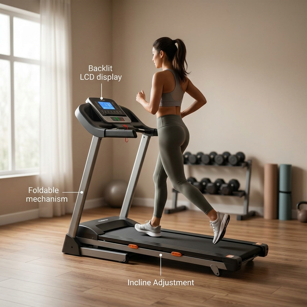 URESHIIEN Convenient Foldable Treadmill, Home Fitness with LCD Display, Supports Up to 220 lbs