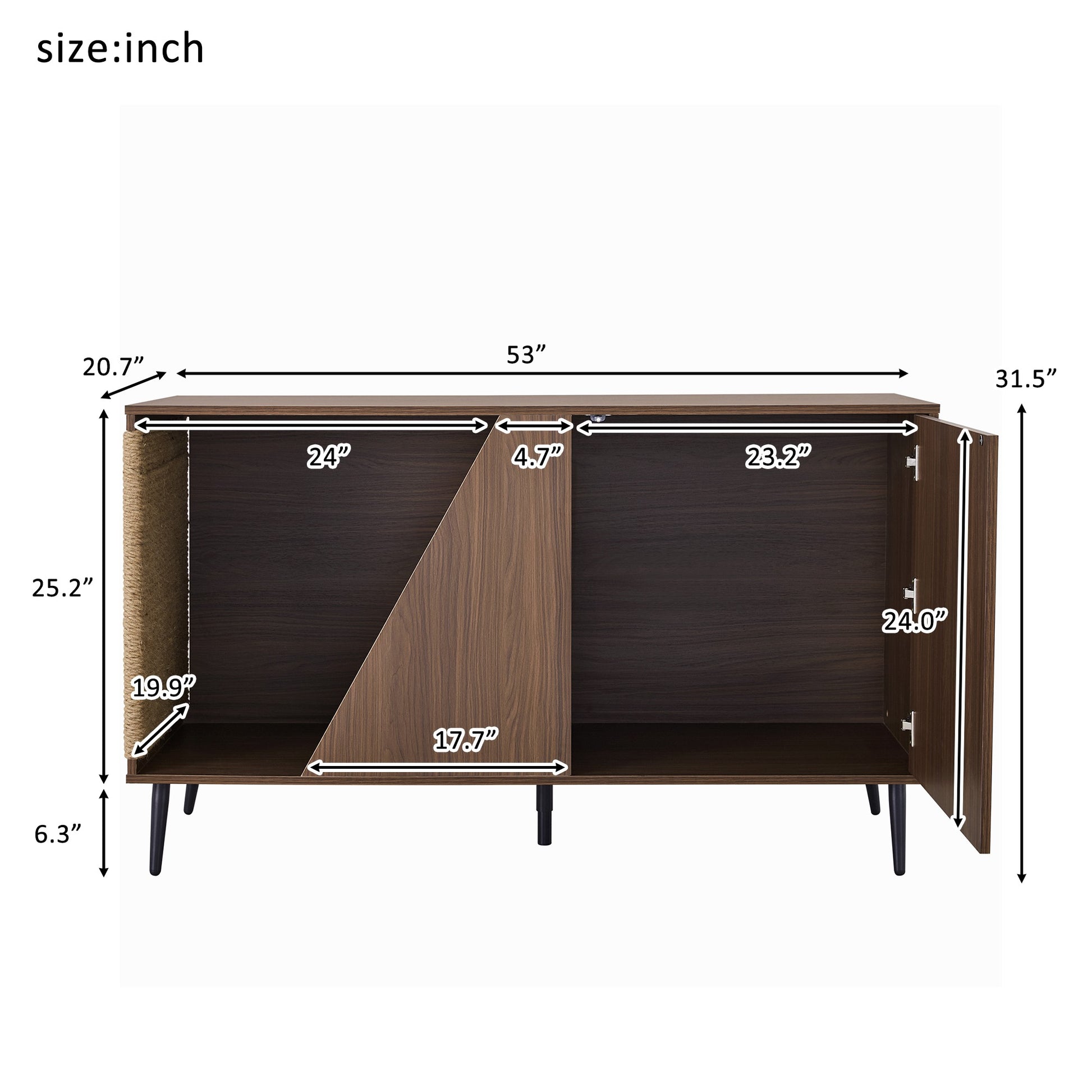 Cat Furniture 2 IN 1 Modern Walnut Cabinet Side Table With Spring-Loaded Door, Cat Litter Box Enclosure with Sisal Cat S