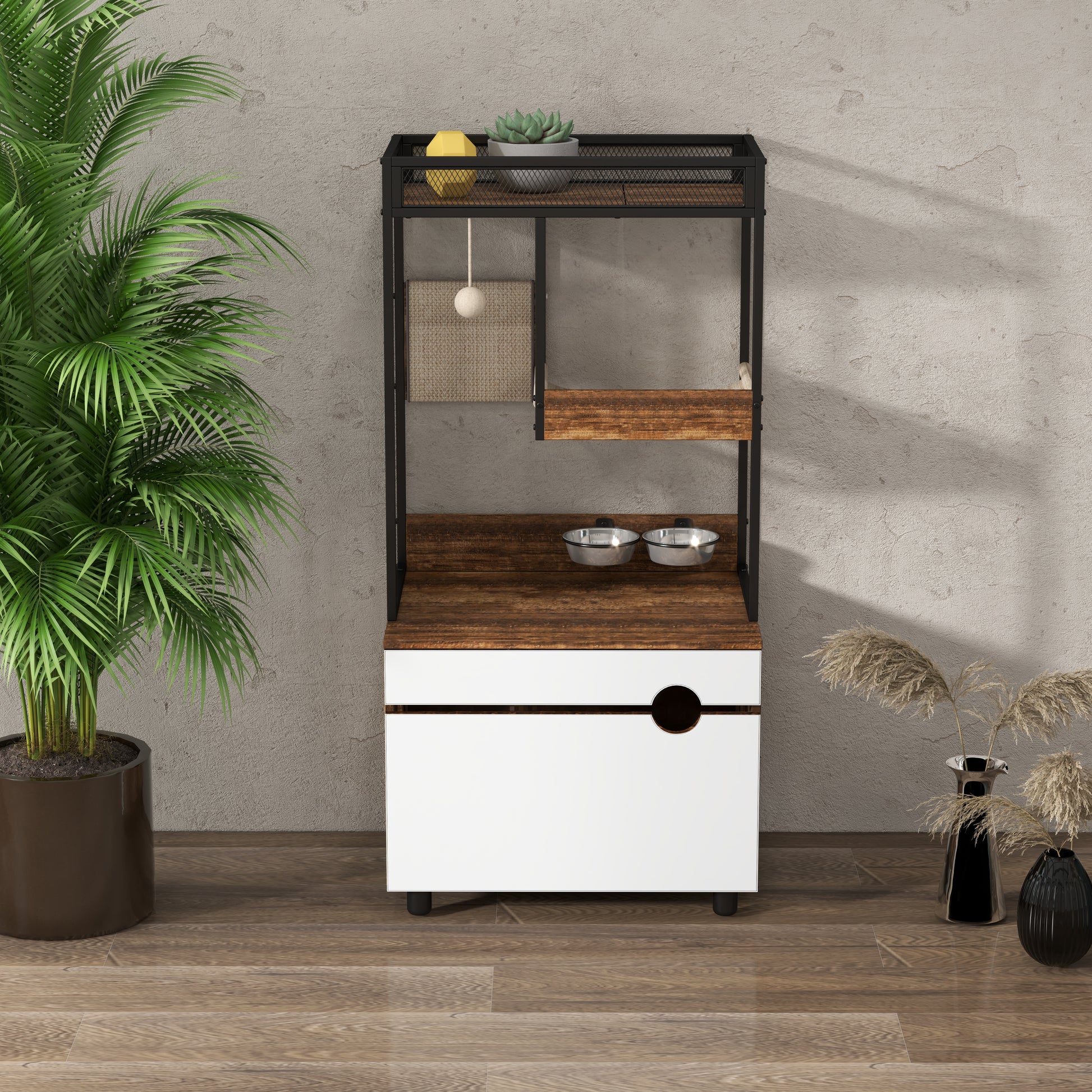 Cat Litter Box Enclosures with Cat Tree Tower, Cat Furniture ,Cat Cabinet - W1687106558