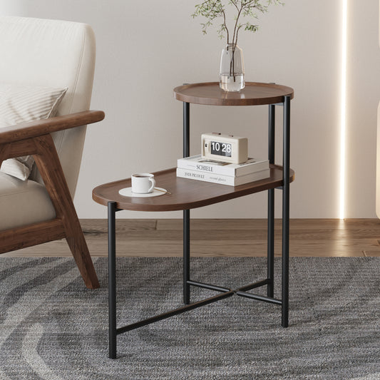 Small Coffee Tables 2-tier Modern Sofa Side Table with Wood Storage Shelf Living Room End Tables Nightstands (Walnut Brown) - W1757P160619