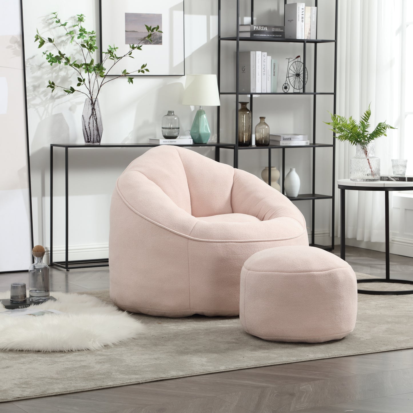 Bedding Bean Bag Sofa Chair High Pressure Foam Bean Bag Chair Adult Material with Padded Foam Padding Compressed Bean Bag With Footrest - W1996P183245