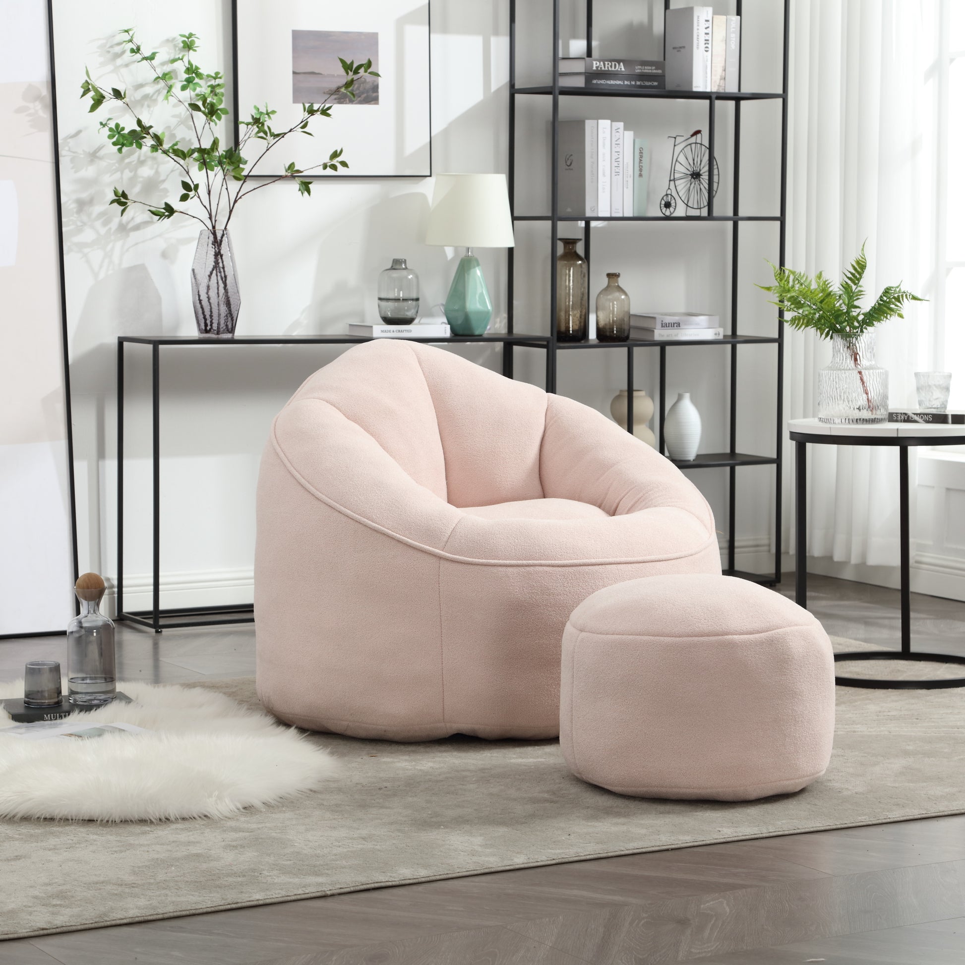 Bedding Bean Bag Sofa Chair High Pressure Foam Bean Bag Chair Adult Material with Padded Foam Padding Compressed Bean Bag With Footrest - W1996P183245