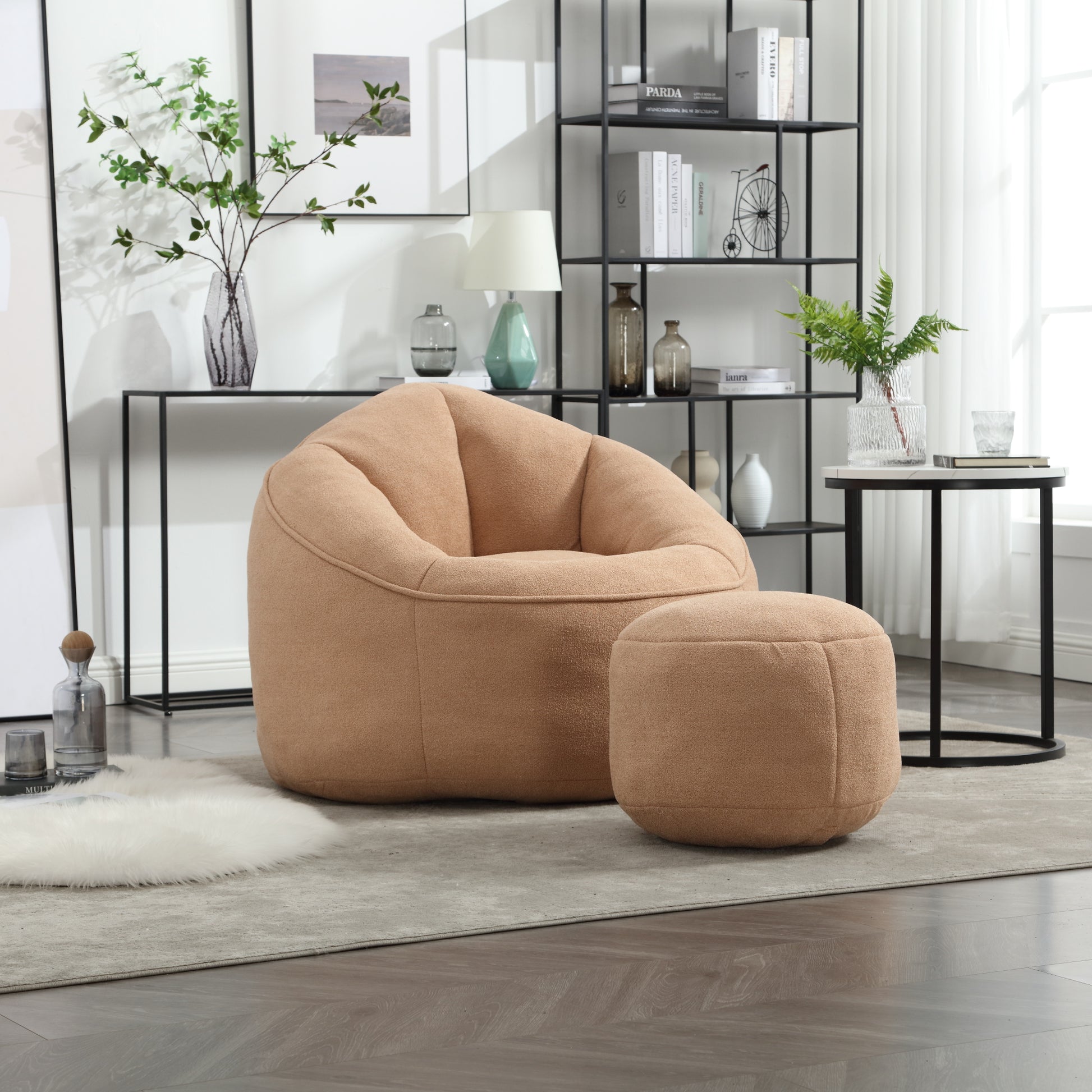 Bedding Bean Bag Sofa Chair High Pressure Foam Bean Bag Chair Adult Material with Padded Foam Padding Compressed Bean Bag With Footrest - W1996P183291