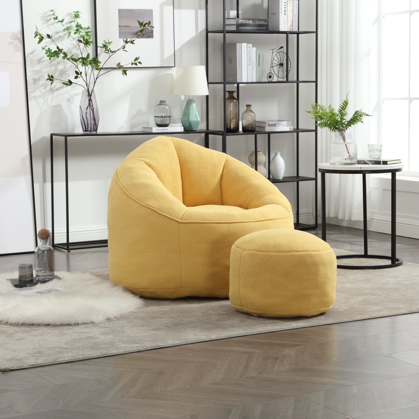 Bedding Bean Bag Sofa Chair High Pressure Foam Bean Bag Chair Adult Material with Padded Foam Padding Compressed Bean Bag With Footrest - W1996P183284