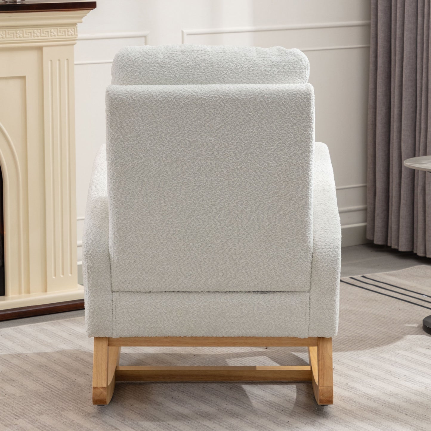 LY-5104 WHITE Accent Rocking  Chair with  Footrest High Back Rubber Wood Rocking Legs Bedroom Living Space   26.77D X 38