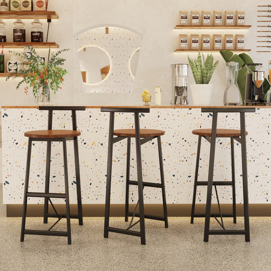 Bar Stool Set of 3 Counter Height Barstools with Back Armless Dining Chairs for Kitchen Island (Black & Walnut Brown) - W1757P265185