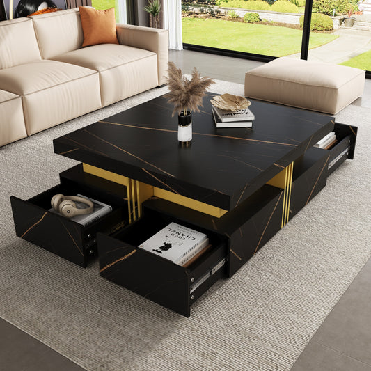 Modern Black Square Storage Coffee Table With 4 Drawers - CH306808AAB