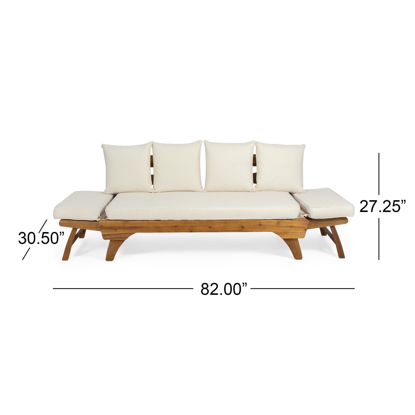 Expandable Daybed with Cushions,Outdoor Couch Acacia Wood Patio Couch with Adjustable Armrests,Outdoor Convertible Sofa 