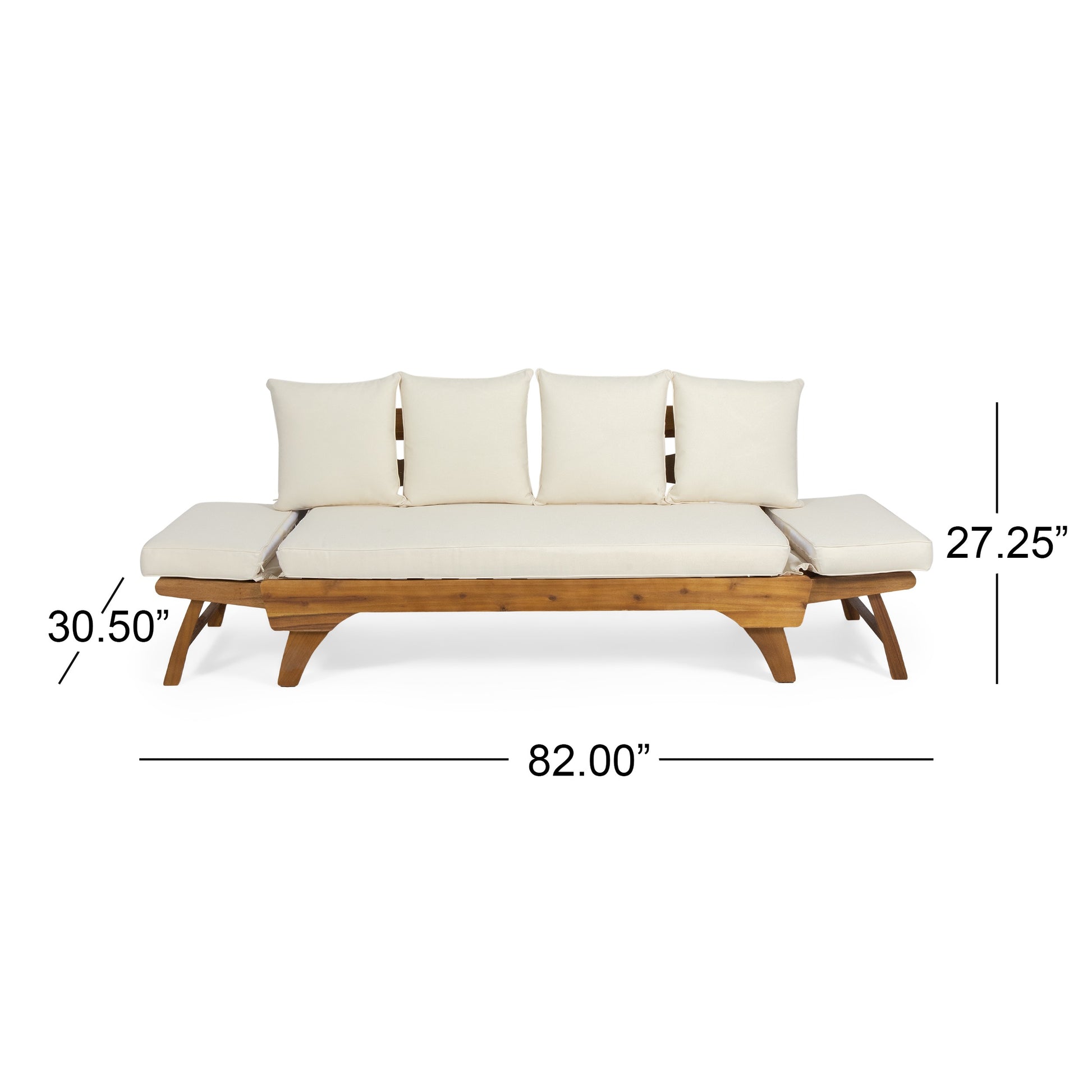 Expandable Daybed with Cushions,Outdoor Couch Acacia Wood Patio Couch with Adjustable Armrests,Outdoor Convertible Sofa 