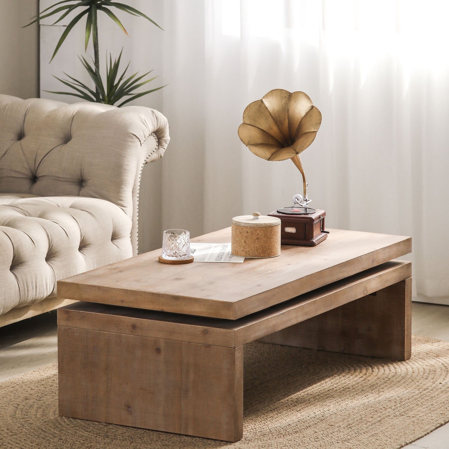 Modern Rustic Wood Coffee Table – Rectangular Living Room Center Table with Floating Top Design 47.6" L * 23.6" W * 16.3