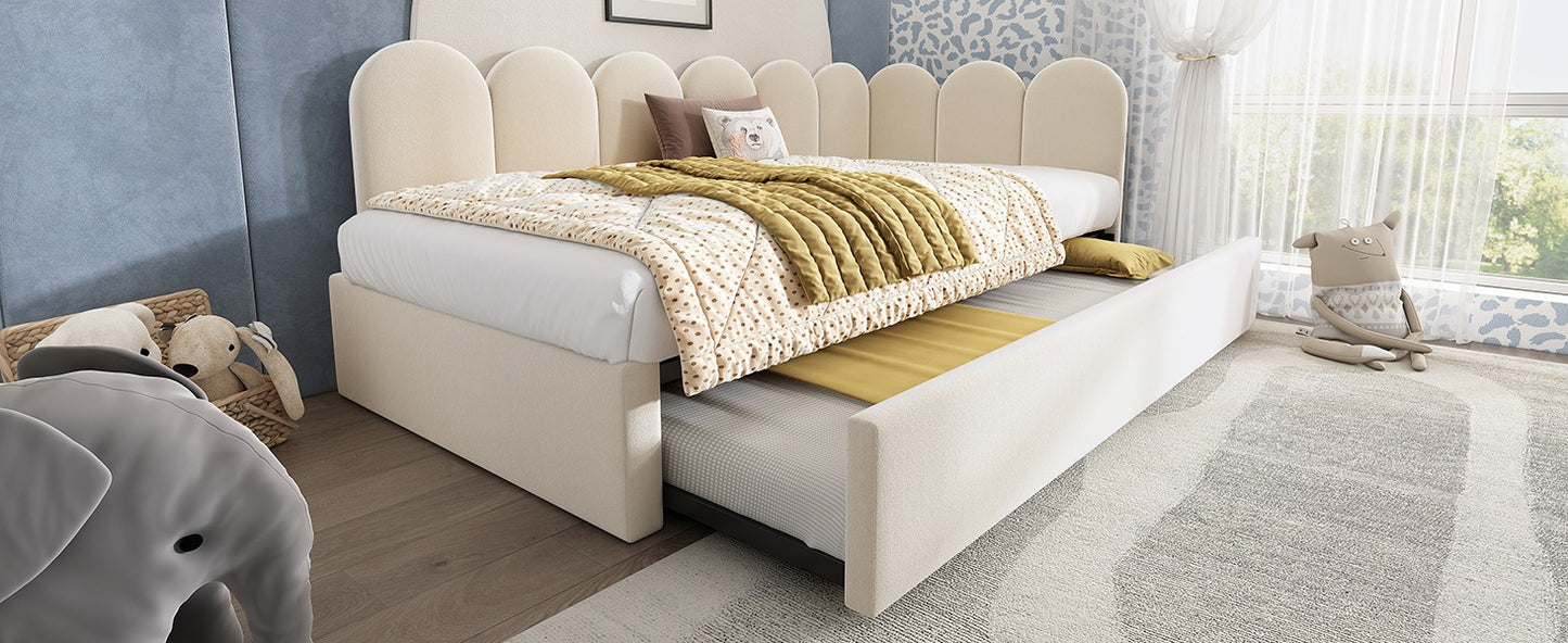 Upholstered Bed Daybed With Pull-Out Bed, Twin Size Single Sofa Bed,Guest Beds For Adults and Children, Bed With Metal S
