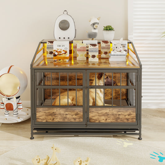 Multi-function Furniture Style Dog Crates with Storage, Dog Crate Furniture Large Wooden Dog Kennel with Double Doors, for Large/Medium Dog Indoor, Brown - W840P291740