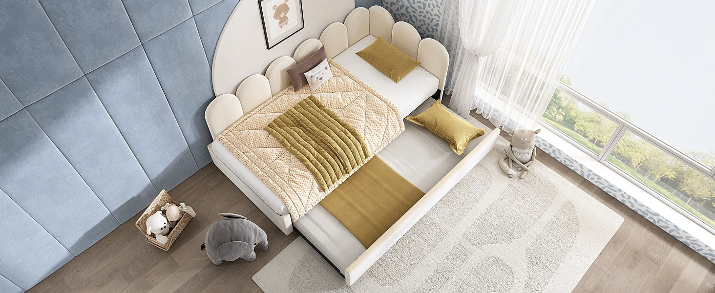 Upholstered Bed Daybed With Pull-Out Bed, Twin Size Single Sofa Bed,Guest Beds For Adults and Children, Bed With Metal S