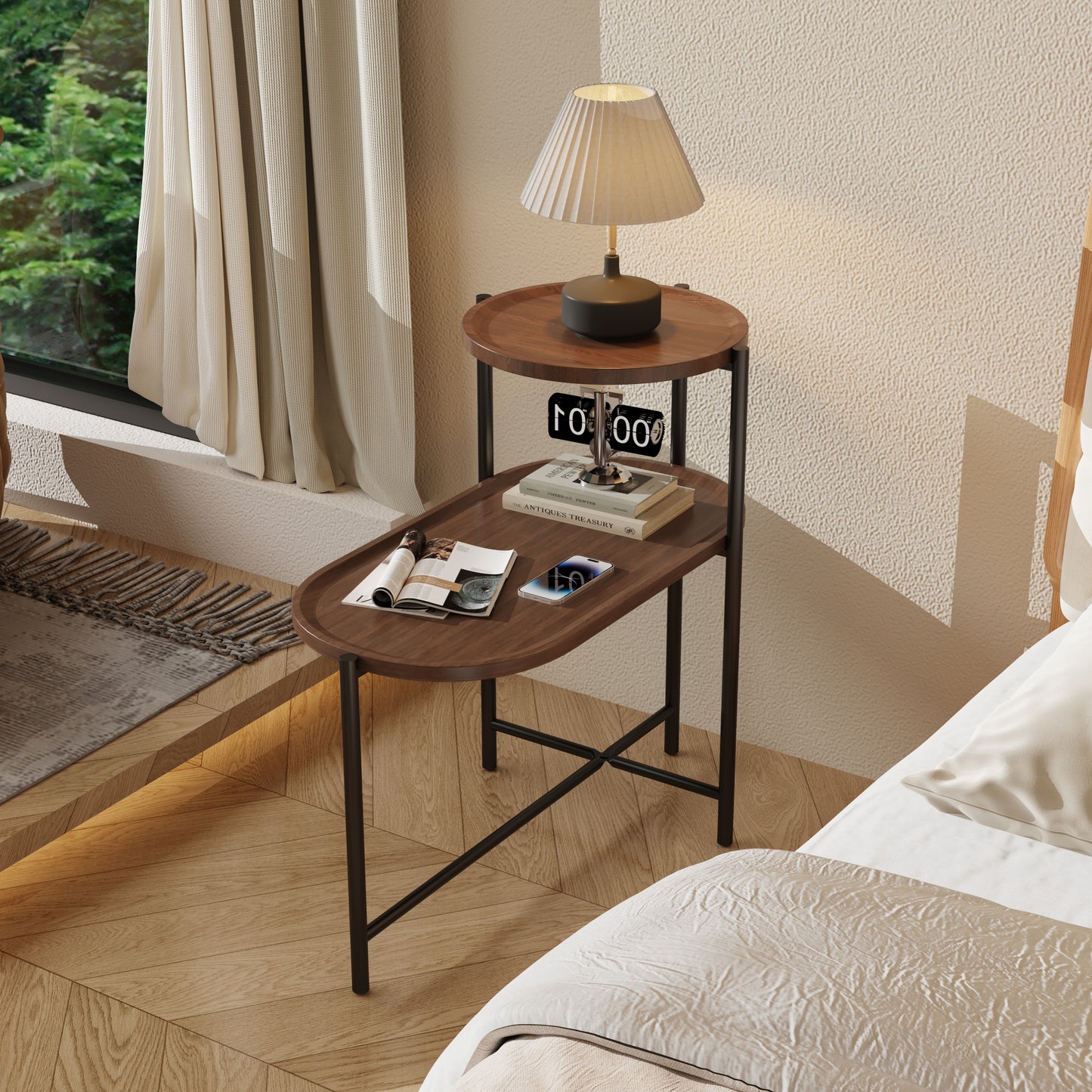 Small Coffee Tables 2-tier Modern Sofa Side Table with Wood Storage Shelf Living Room End Tables Nightstands (Walnut Bro