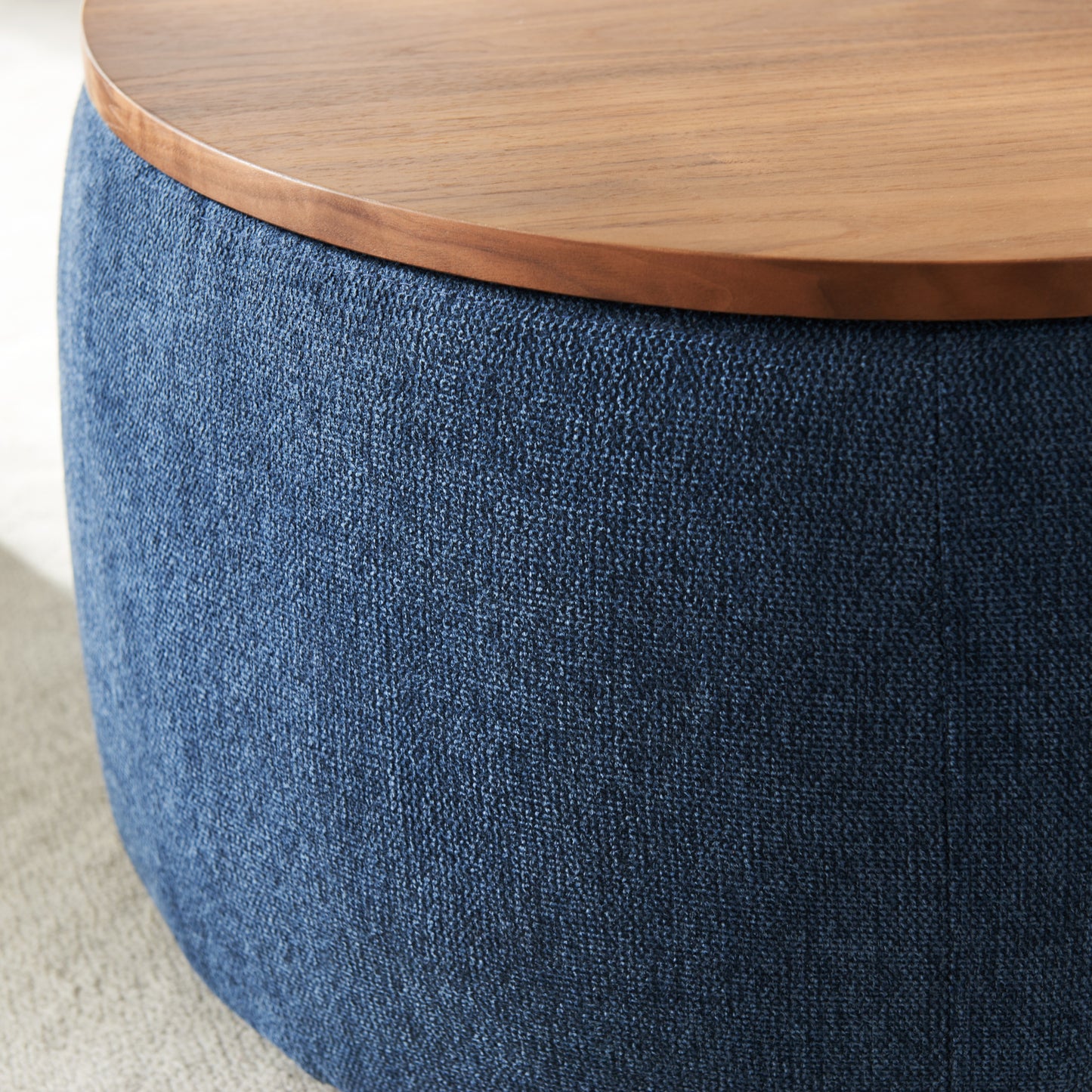 Round Storage Ottoman — Reversible Wood Lid