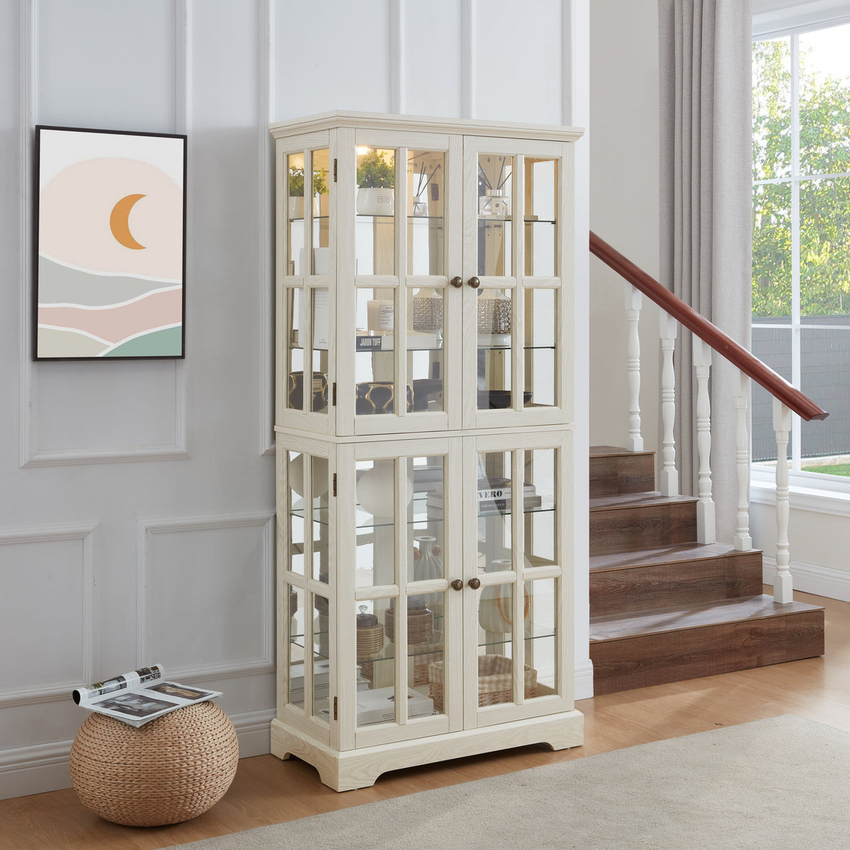 Curio Display Cabinet,Antique Display Cabinet with Glass Doors Adjustable Shelves for Collectibles Four Door Design Vint