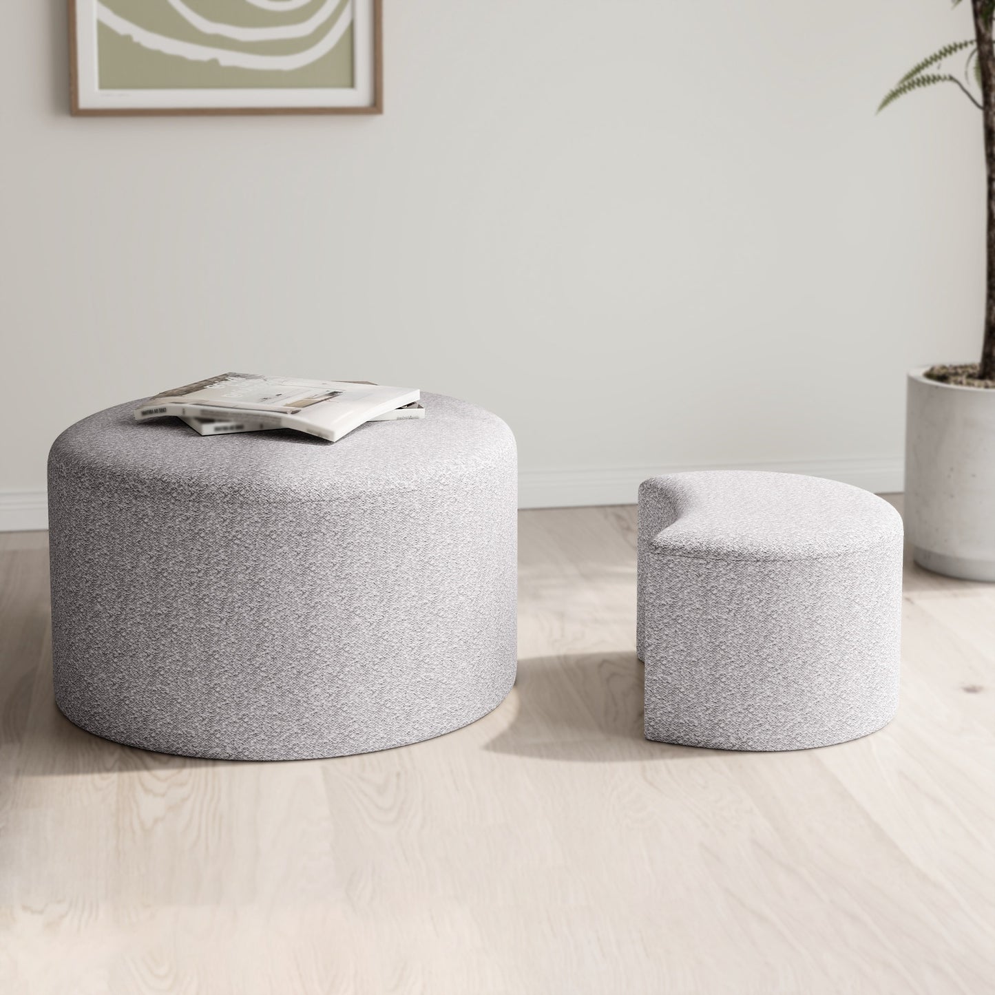Upholstered Nesting Coffee Tables (Set of 2), Side Table, Footrest, Ottoman & Seat for Living Room Bedroom Entryway Offi