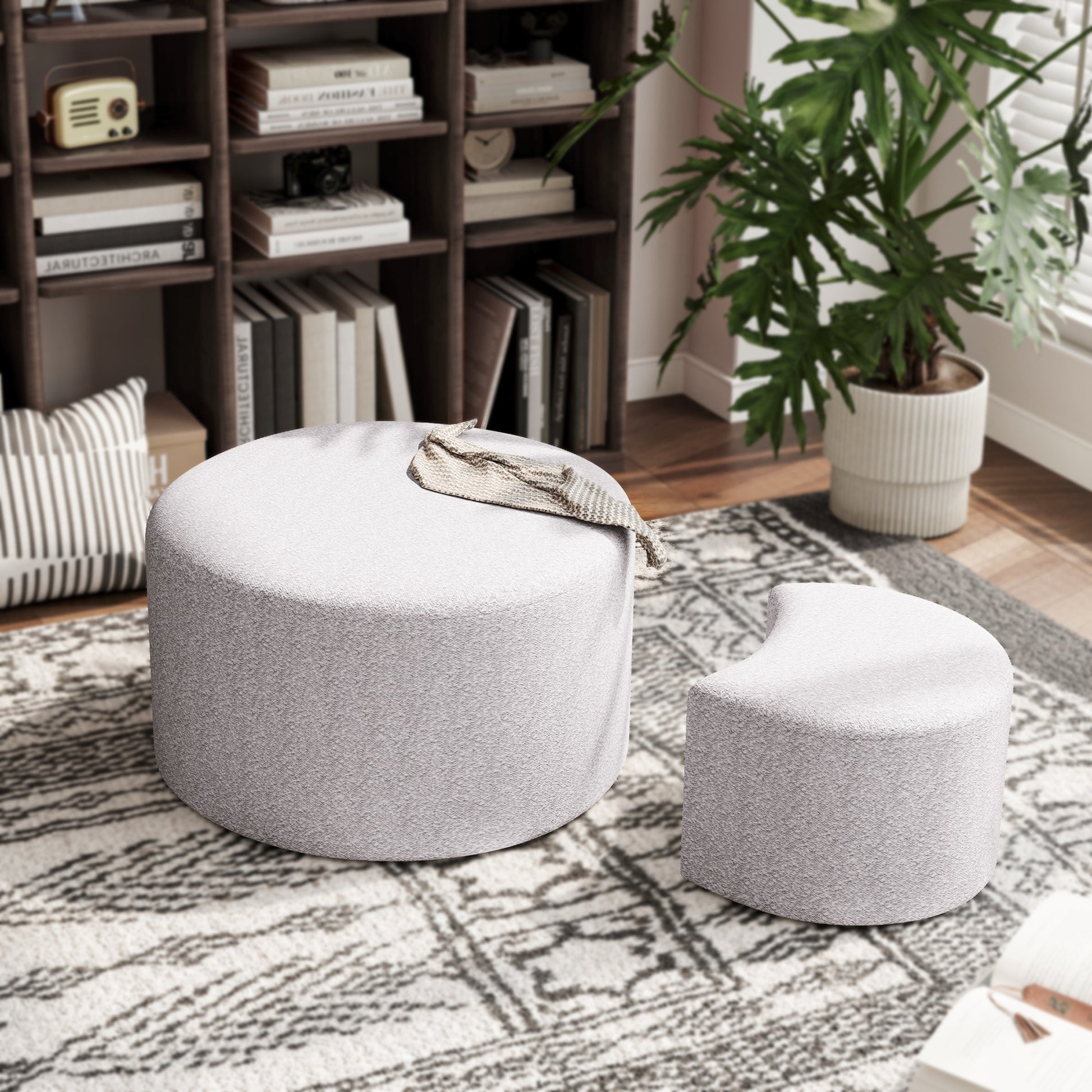 Upholstered Nesting Coffee Tables (Set of 2), Side Table, Footrest, Ottoman & Seat for Living Room Bedroom Entryway Offi