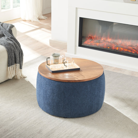 Round Storage Ottoman — Reversible Wood Lid