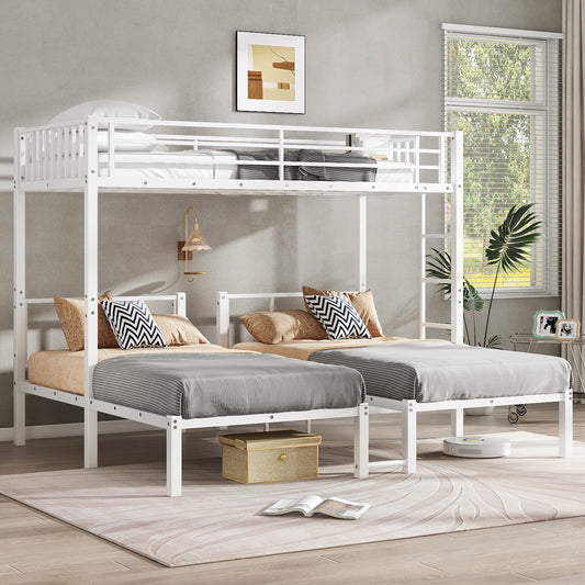 Twin over Twin & Twin Bunk Beds for 3, Twin XL over Twin & Twin Bunk Bed Metal Triple Bunk Bed, White - W1580S00121