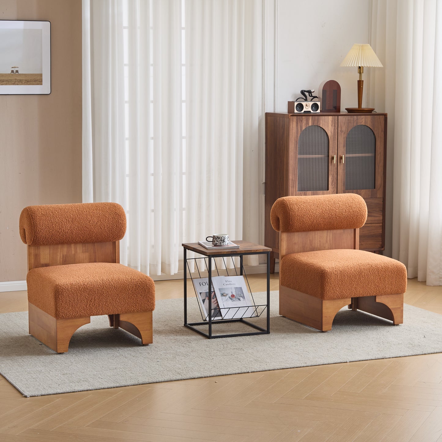 [Set of 2] Modern Boucle Lounge Chair with Solid Wood Frame and Rolled Backrest, Soft and Durable Boucle Upholstery, Ideal for Living Room, Bedroom, or Office - N767P256409D_2