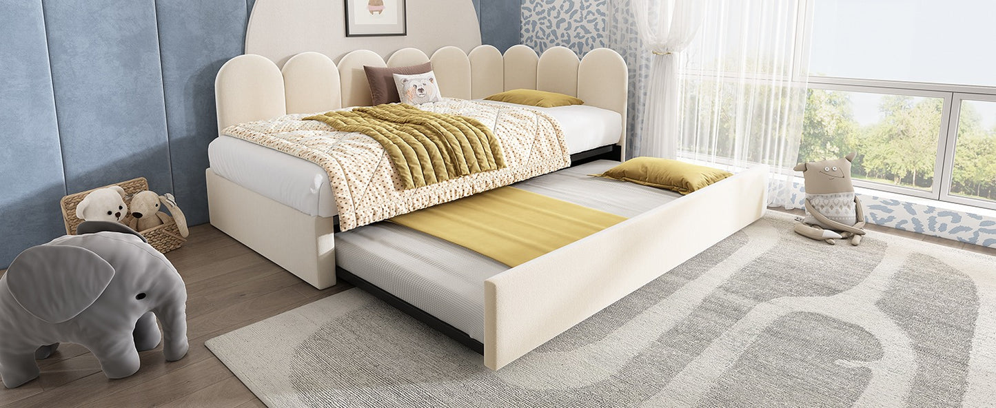 Upholstered Bed Daybed With Pull-Out Bed, Twin Size Single Sofa Bed,Guest Beds For Adults and Children, Bed With Metal S