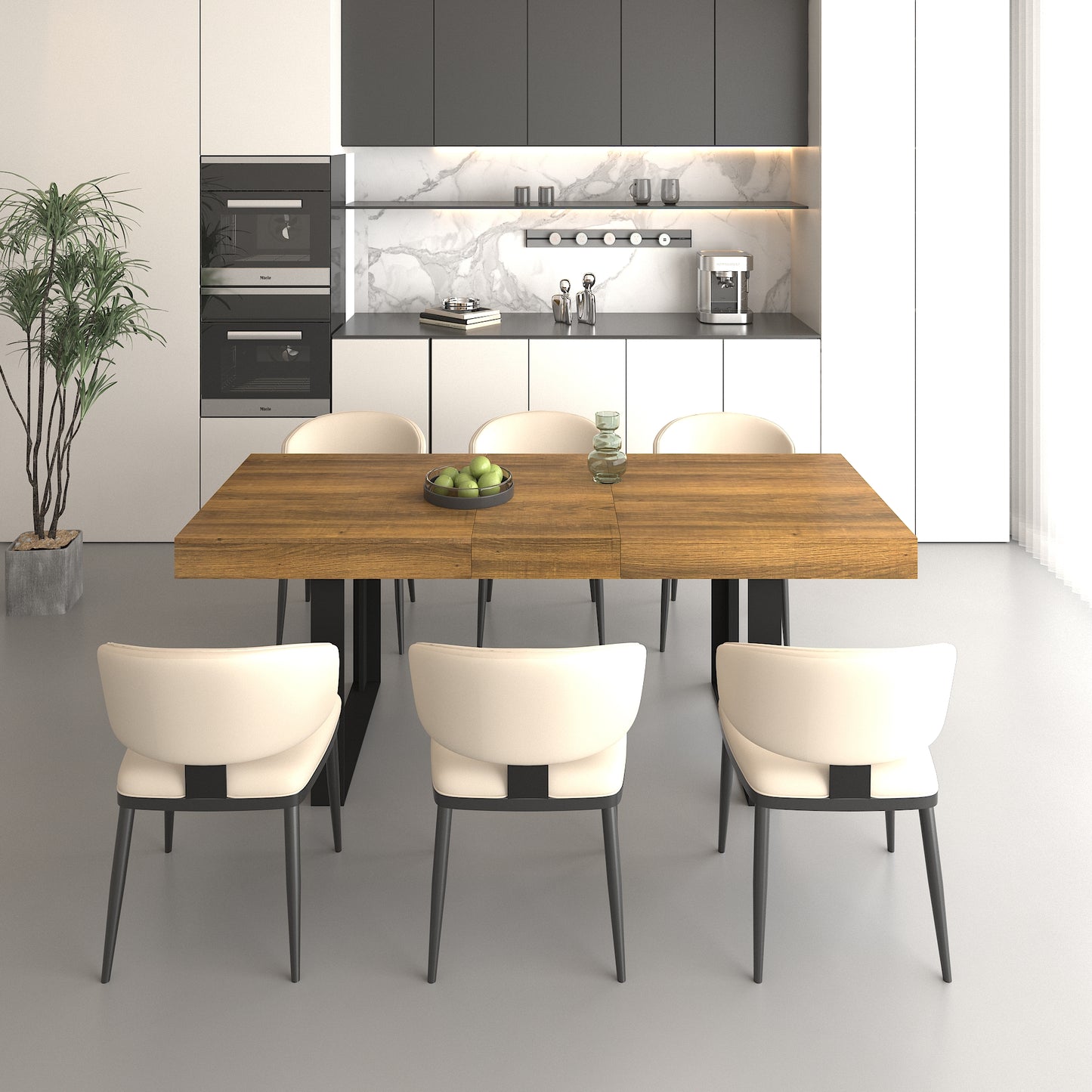 Rectangle extendable dining table for 6-10 people aged effect wood and black 160-200 cm - W1347S00011
