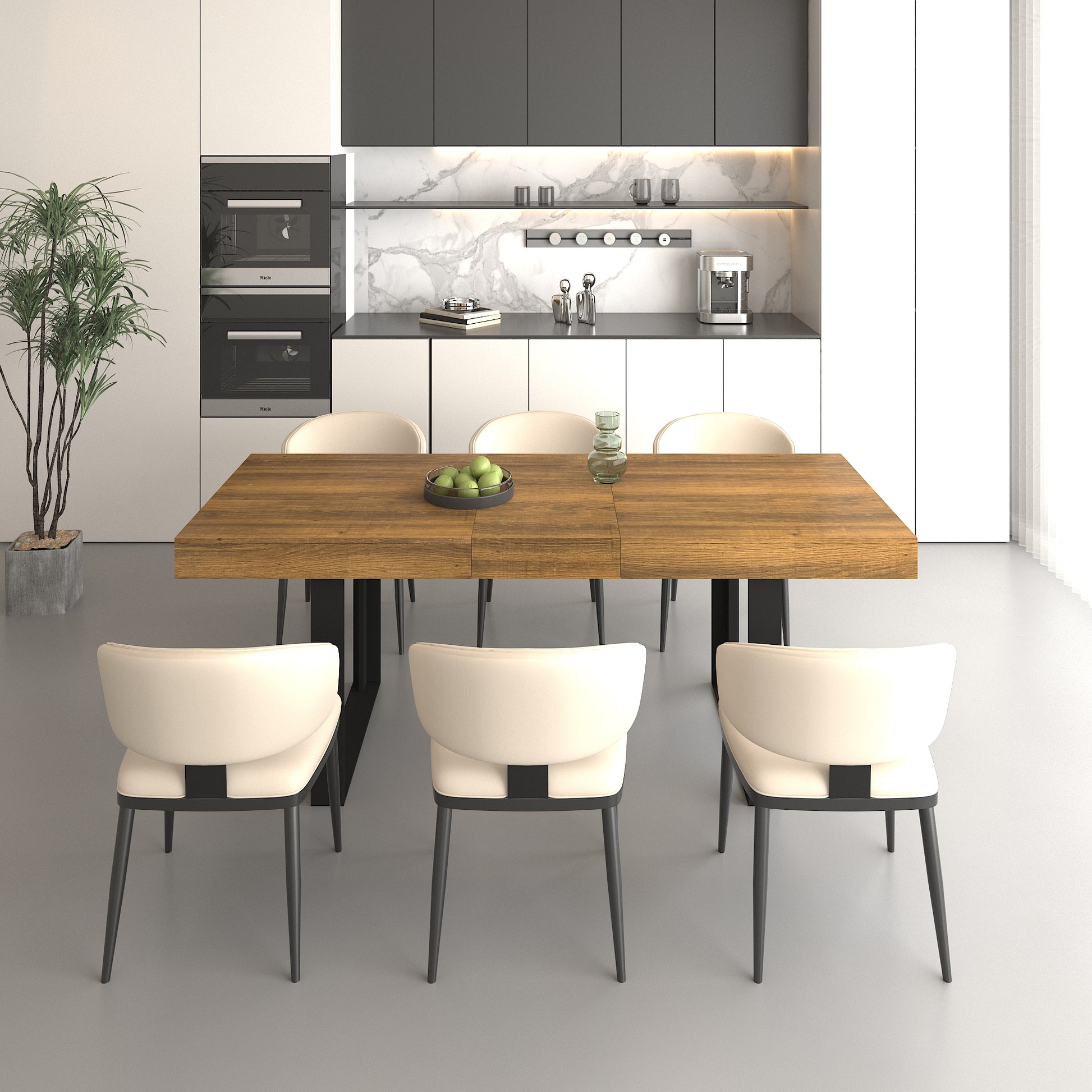 Rectangle extendable dining table for 6-10 people aged effect wood and black 160-200 cm - W1347S00011