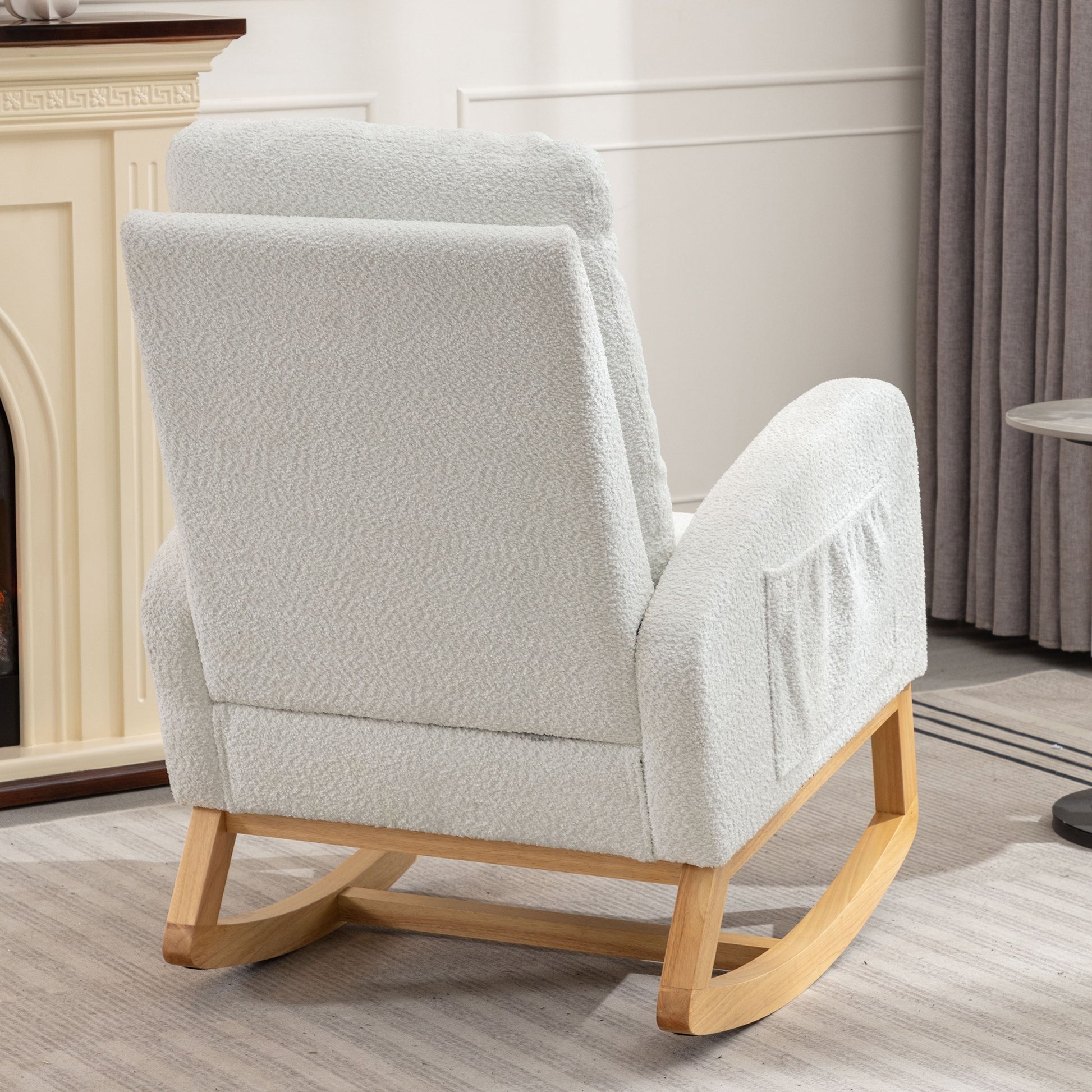 LY-5104 WHITE Accent Rocking  Chair with  Footrest High Back Rubber Wood Rocking Legs Bedroom Living Space   26.77D X 38