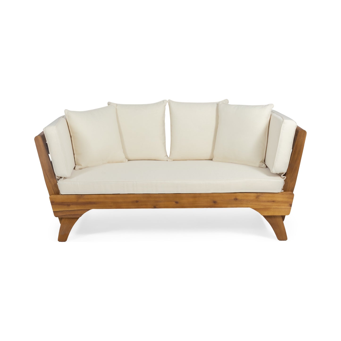 Expandable Daybed with Cushions,Outdoor Couch Acacia Wood Patio Couch with Adjustable Armrests,Outdoor Convertible Sofa 