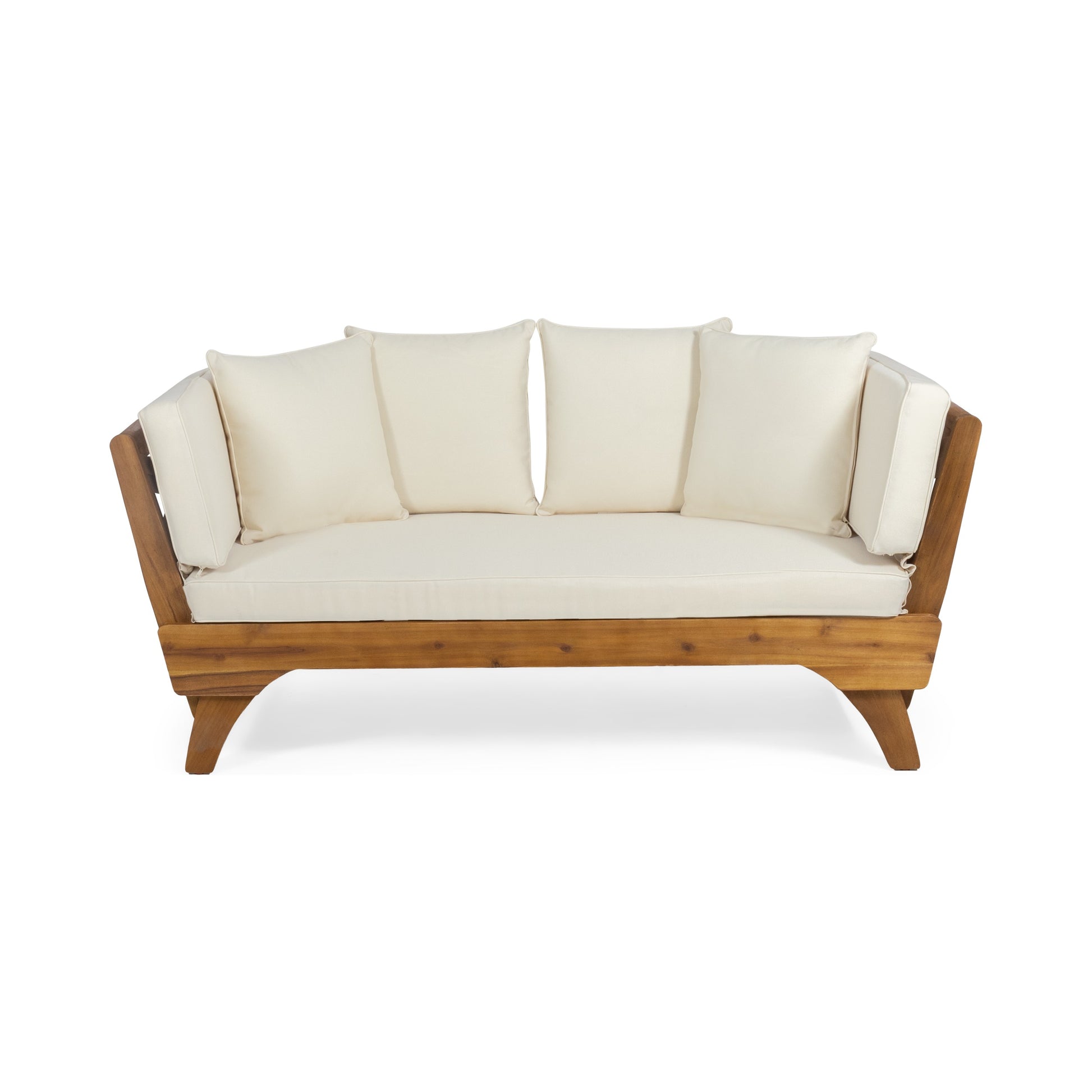 Expandable Daybed with Cushions,Outdoor Couch Acacia Wood Patio Couch with Adjustable Armrests,Outdoor Convertible Sofa 