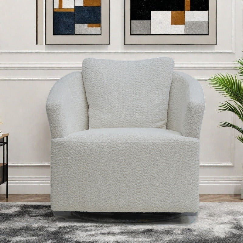 Modern 360 Degree Swivel Sofa Chair, Round Armchairs with High Backrest and Upholstered, Beige Velvet Accent Chair for L