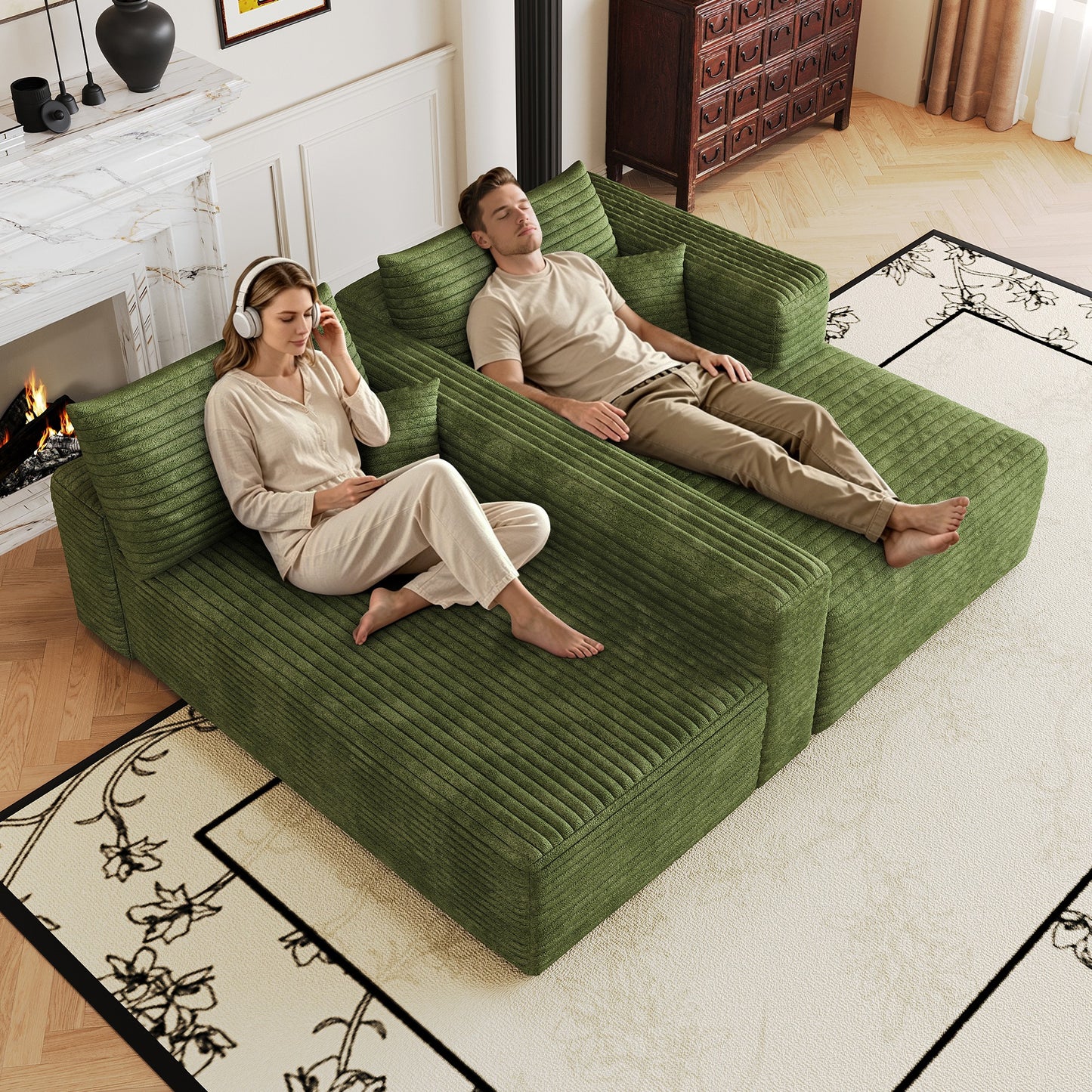 103" Cloud Sectional Sofa — Modular Corduroy, Olive