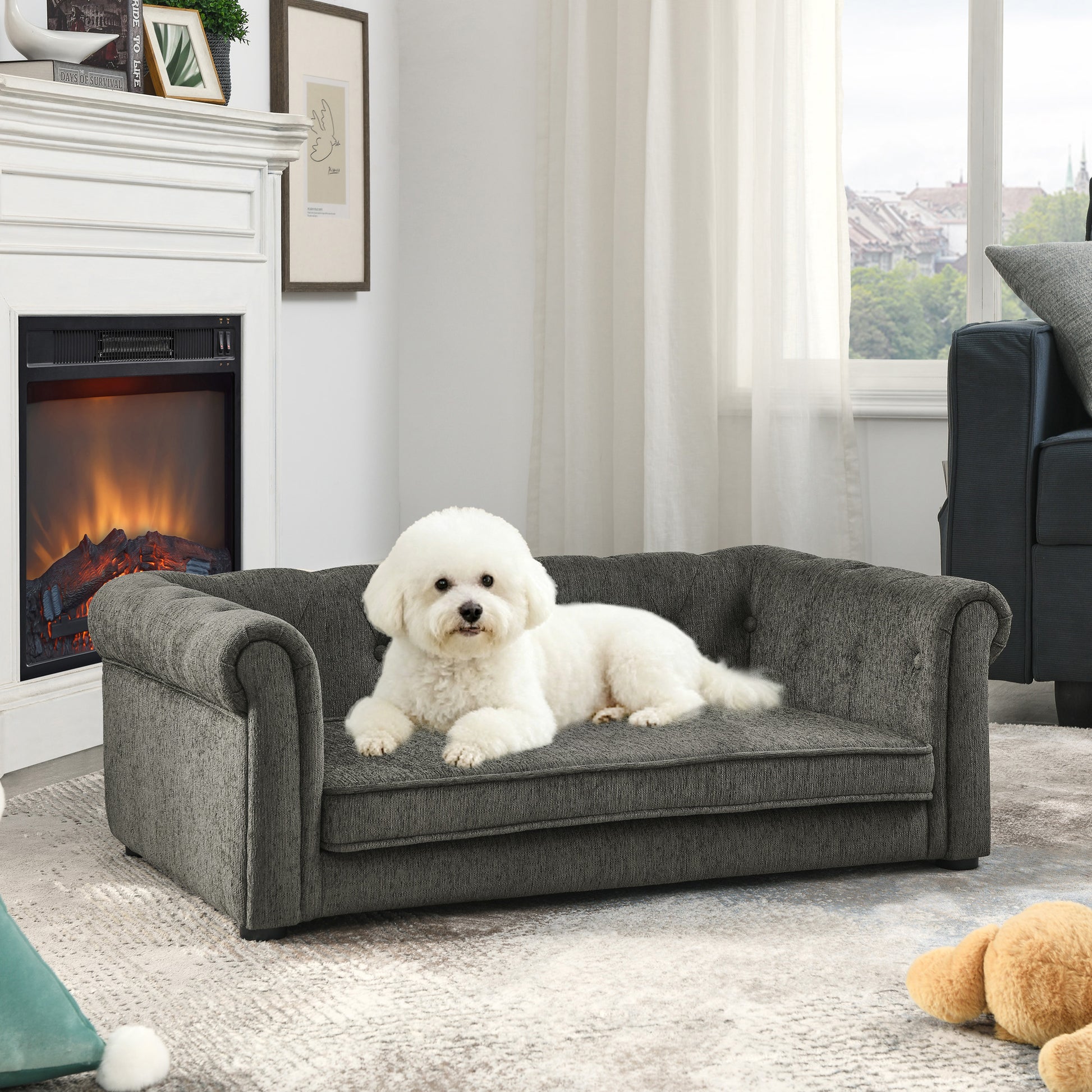 Elegant Rectangle Pet Bed for Small and Medium  Dogs, Durable Elevated Dog Sofa Bed, Comfortable Dog Couch, Modern and Stylish Dog Sofa for Small and Medium Dogs,Dark grey - W487P189544