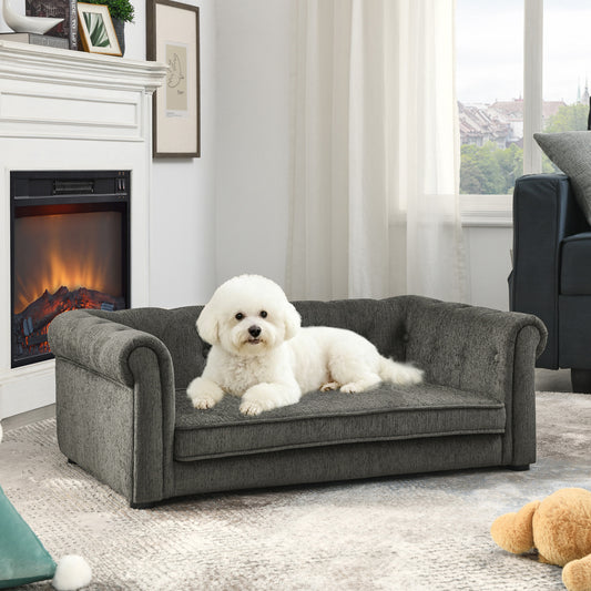 Elegant Rectangle Pet Bed for Small and Medium  Dogs, Durable Elevated Dog Sofa Bed, Comfortable Dog Couch, Modern and Stylish Dog Sofa for Small and Medium Dogs,Dark grey - W487P189544
