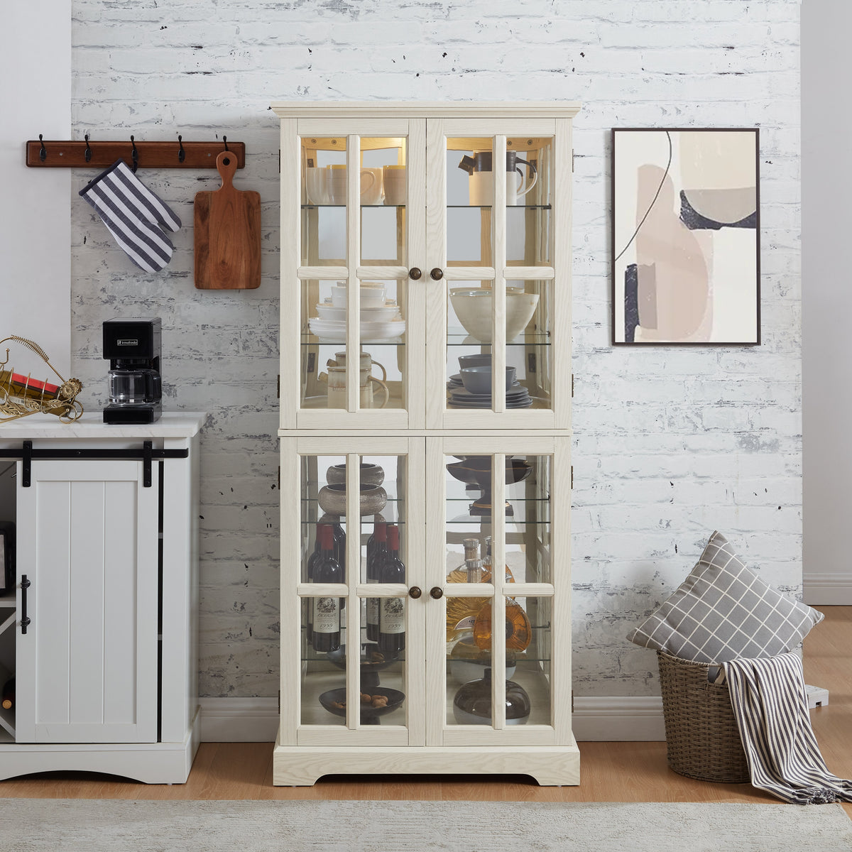 Curio Display Cabinet,Antique Display Cabinet with Glass Doors Adjustable Shelves for Collectibles Four Door Design Vint