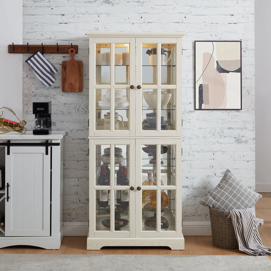 Curio Display Cabinet,Antique Display Cabinet with Glass Doors Adjustable Shelves for Collectibles Four Door Design Vint