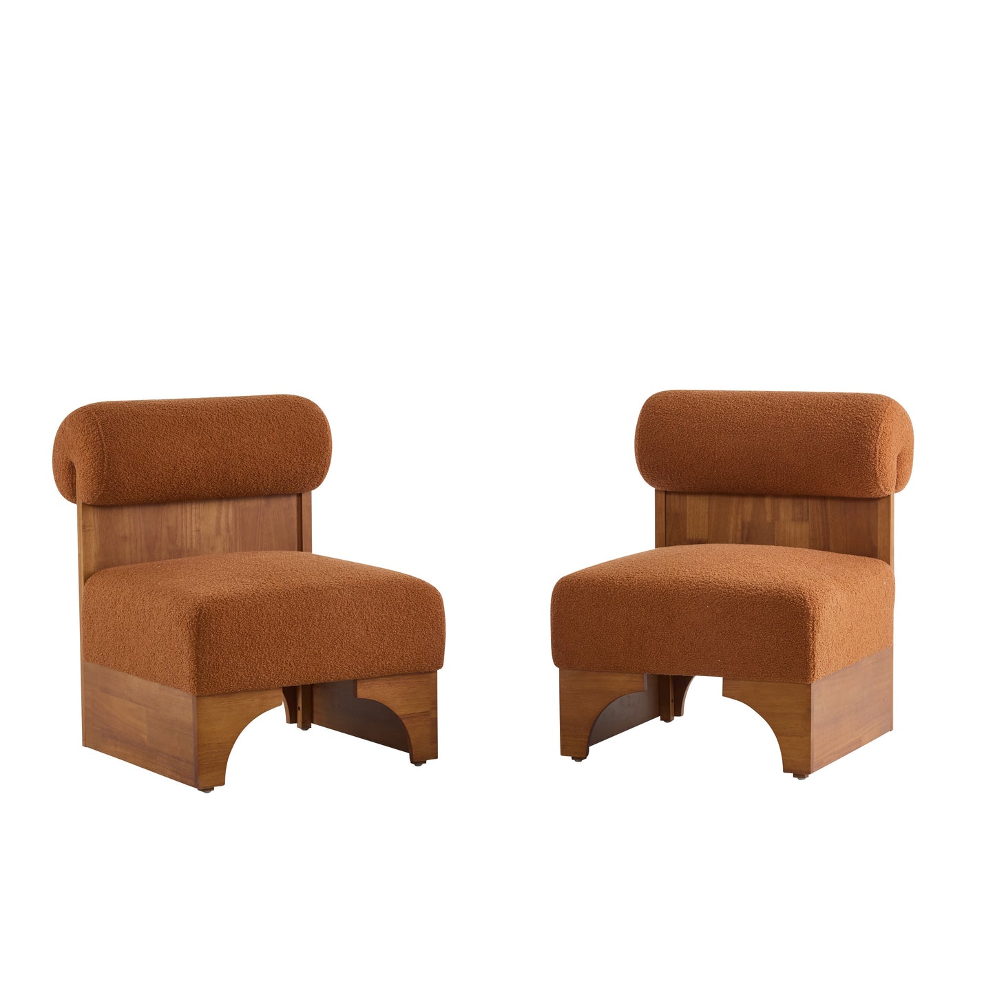 [Set of 2] Modern Boucle Lounge Chair with Solid Wood Frame and Rolled Backrest, Soft and Durable Boucle Upholstery, Ide