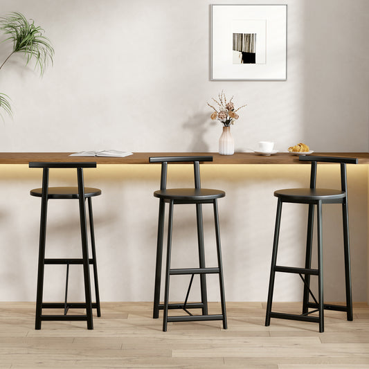 27''H Barstool Set of 3 Wooden Round Bar Stools with Footrest Modern Kitchen Chairs for Counter (Black & Black) - W1757P265184
