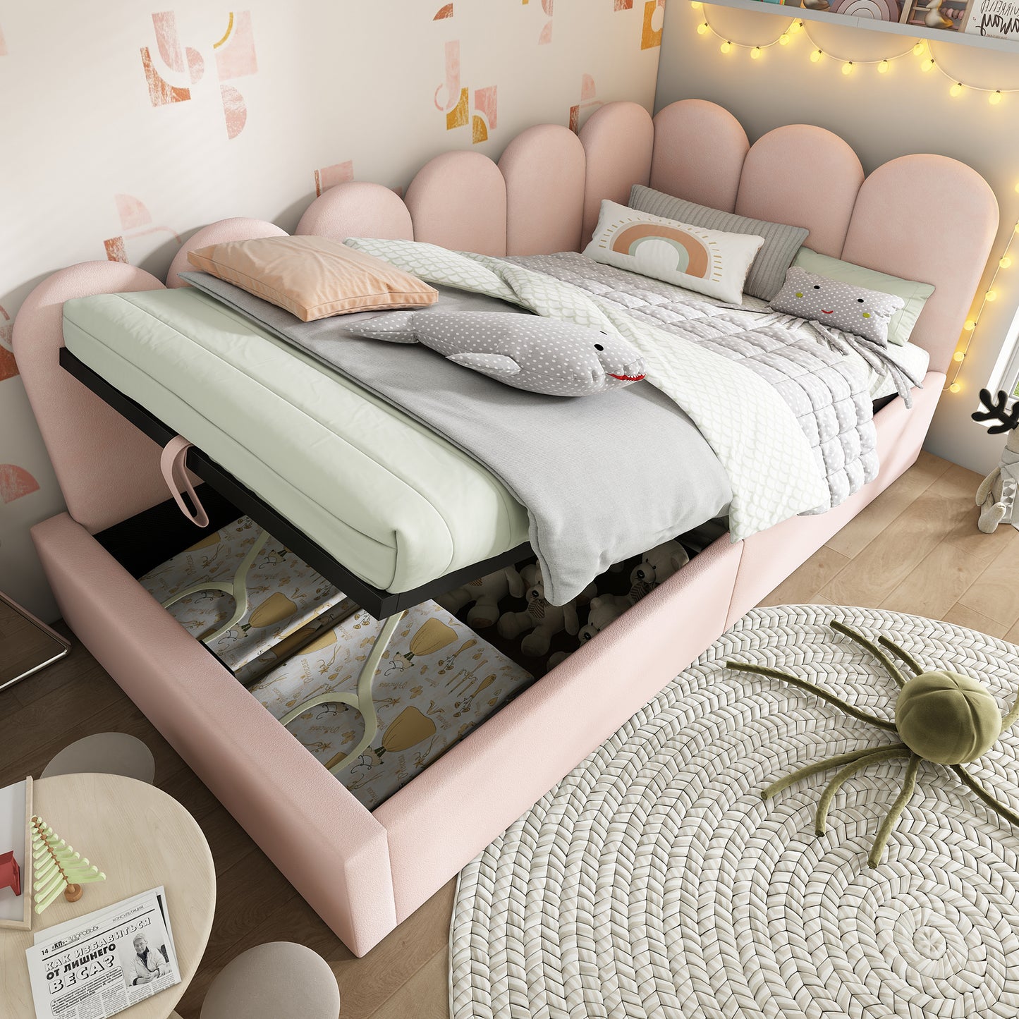 Upholstered Daybed Bed With Storage,Ottoman Bed Twin Size Single Sofa Bed, Daybed With Hydraulic Storage Bed Frame, With Metal Slatted Frame, Velvet, Pink (Without Mattress) - N736P333613P